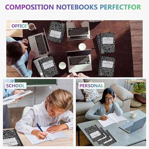 Yeplan Composition Notebooks 5 pack, Wide Ruled Notebook Paper, 9 3/4" x 7 1/2", 80 Sheets/160 Pages, Aesthetic Marble Composition Notebook for School & Office Supplies (5, Black) - color: 5 Black