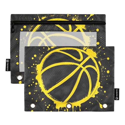 Basketball Splash Black Pencil Pouch for 3 Ring Binder 2 Pack Zipper Binder Pencil Bag with Clear Window Pencil Case for Office Supplies - color: Multi42