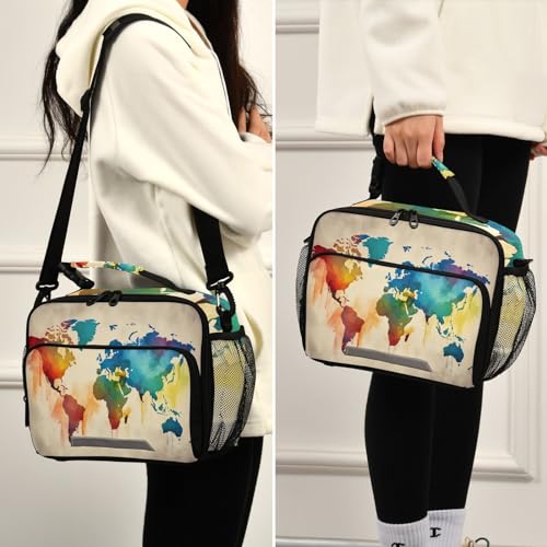 Map Color Kids Lunch Box Insulated Lunch Bags Cooler Tote Bag with Removable Shoulder Strap for Boy Girl Student 20848239 - color: Map Color