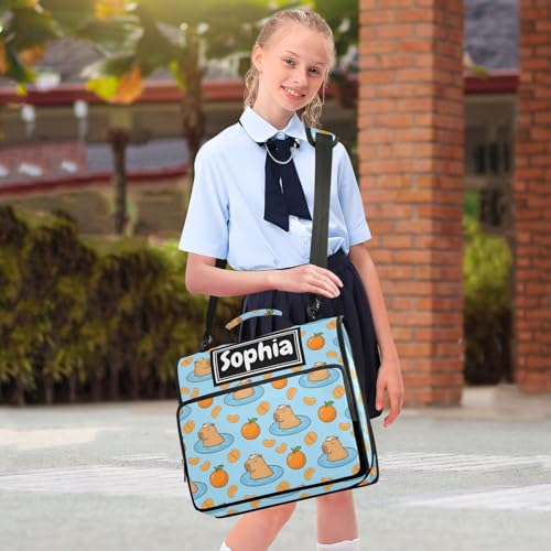 Capybara Fruits Blue Print Custom Zipper Binder Bag 3 Ring with Shoulder Strap & Handle Personalized Binder Bag Expandable File Folder for School - color: Multi-capybara Fruits Blue