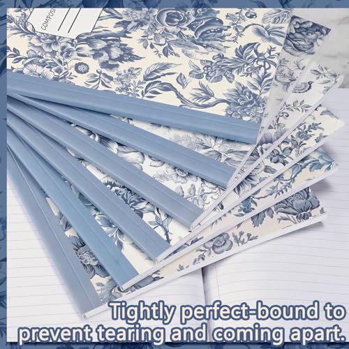 Harloon 6 Pack Composition Notebooks College Ruled Bulk Vintage Blue Flower Composition Notebook 110 Page 7-1/2" x 9-3/4" Journal Back to School Gift for Teacher Student Office First Day of School - style: Blue Flowers