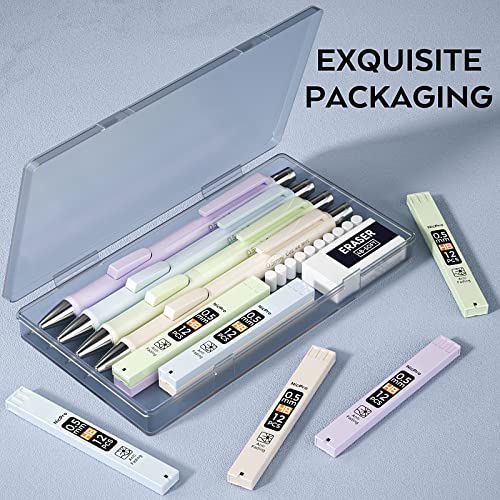 Nicpro 4PCS Pastel Mechanical Pencil 0.5mm, Cute Fast Click Mechanical Pencils Set with 100PCS HB Lead Refills, Erasers and Eraser Refills, Aesthetic School Supplies for Writing, Drawing, Sketching | 100PCS HB Lead Refills, Erasers and Eraser Refills, Aes