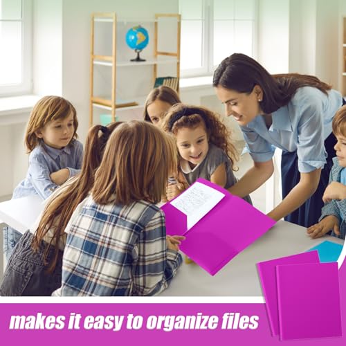 Gueevin 100 Pack Plastic Folder with Pockets, 2 Pocket Folders, Plastic Glossy Folders Fit Letter Size Paper, Heavy Duty Durable File Folder with Business Card for Home Office School (Neon Purple) - color: Neon Purple