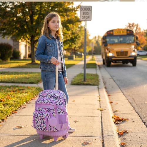 Meetbelify Rolling Backpack for Girls Boys Backpacks with Wheels Kids Carry on Luggage for Girls Boys - color: Purple Love