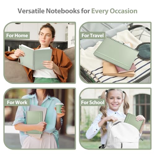 A5 Lined Spiral Journal Notebook, 146 Pages Hardcover Notebook with 100 GSM Thick Paper, Inner Pocket & Elastic Closure, 5.7" x 7.9", Notebooks for Work, School, College, Office, Journaling & Note Taking - color: GREEN
