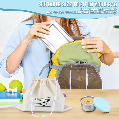 HaWare Stainless Steel Bento Lunch Box, 29oz (850ML) with Divider | 3 Compartment, Blue Condiment Container &Carrying Bag Included, Leak-Proof, Dishwasher Safe - color: Sky Blue, size: 29oz-(850ml)