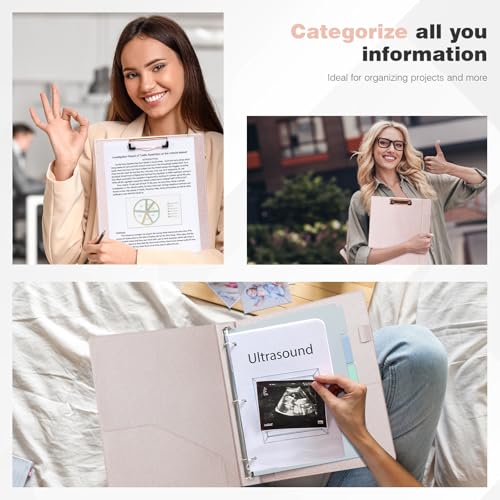 Ospelelf 3 Ring Binder with Clipboard, 1 Inch Leather, Letter Size (8.5" x 11"), Clipboard Binder with 5 Tab Dividers, Rose Gold - color: Rose Gold, size: Letter Size - 1 Inch