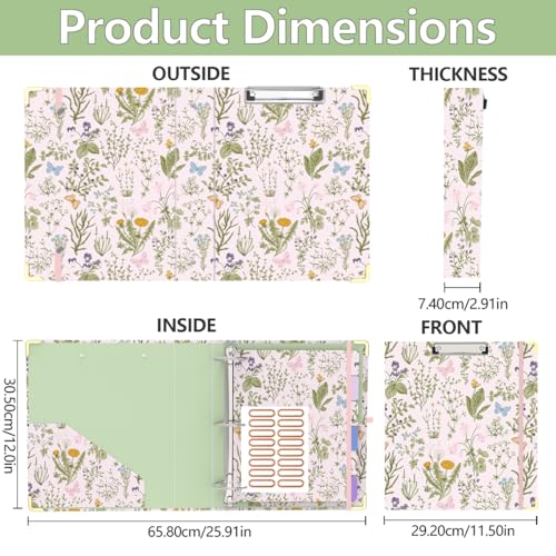 3 Ring Binder 2 Inch, Cute Round Ring Binders with 6 Tab Dividers, Labels Stickers, Low Profile Clipboard with Storage, Fashion Binder School Office Supplies (Wild Flowers) - color: Wild Flowers