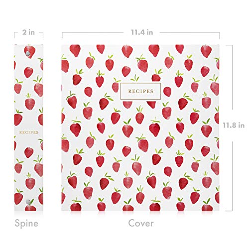 Jot & Mark 8.5"" x 11"" 3 Ring Recipe Binder with Spill-Proof Clear Binder | 50 Recipe Cards + 25 Sleeve Protectors + 5 Full-Page Sleeves + 6 Divider Tabs | 8.5x11 3-Ring - color: Strawberry Wilds, size: 8.5" x 11"