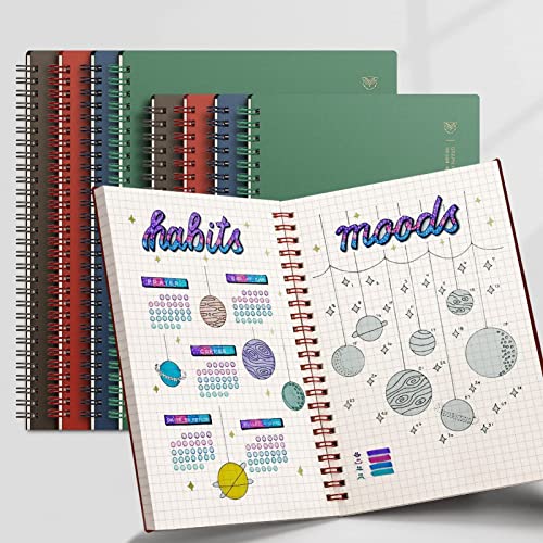 EMSHOI Graph Grid Journal Notebook, 2 Pack, 320 Pages, B5 (7.4" x 10") | 100 GSM Thick Paper, Flexible Plastic Cover, Spiral-bound, for School, Student, Note Taking, Math, Engineering (Brown & Red) - color: Brown Red, style: B5-Graph