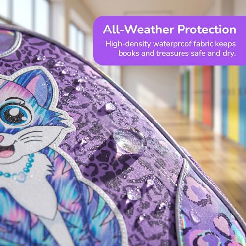 Kids Rolling Backpack for Girls Cat Trolley Suitcases Luggage with Wheels Bookbag Wheeled 3pcs on Lunch Box Pencil Case Elementary Teenagers Purple for Girls Age 5-12 - color: Purple-0130-maomi