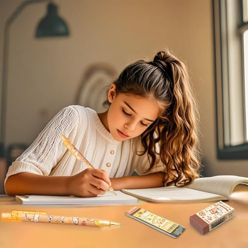 Cute Capybara Mechanical Pencil Set,6Pcs 0.5mm Capybara Mechanical Pencils with 600Pcs 0.5mm Pencil Leads,4Pcs Capybara Erasers,Kawaii Cartoon Pencils for Office School Supplies