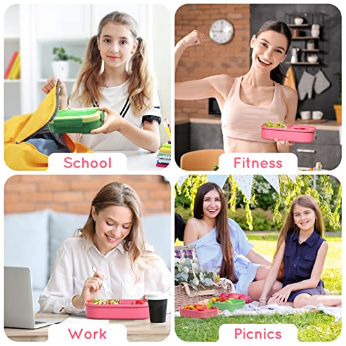 Bento Box, 44oz 4 Compartment Lunch Container with Cutlery for Kid/Adult/Toddler, Leak Proof, Microwave/Dishwasher/Refrigerator Safe, BPA Free (Pink) - color: Pink