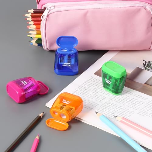 Mr. Pen- Pencil Sharpeners Manual, 24 Pack, Dual Hole, Colorful | Bulk Handheld Pencil Sharpener, Compatible with Standard and Jumbo Pencils, Snap-on Lid, Stainless Steel Blade