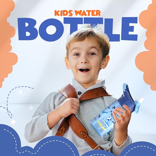 YOLAY 15oz Kids Water Bottle For School Boys and Girls, Durable Toddler Water Bottle with Straw Lid Leak-Proof, Spill Proof, Easy Clean and Dishwasher Safe with Re-Usable and BPA Free - Shark - color: Shark