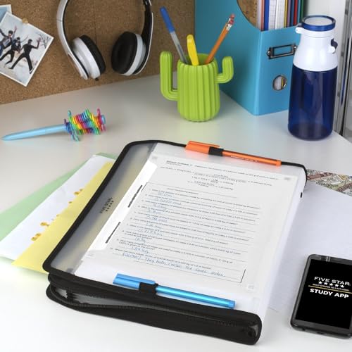 Five Star 7 Pocket Expanding File Organizer + Study App, Plastic Expandable File Folders with Customizable Tabs & Clear Cover, Holds 11" x 8-1/2", Zipper Closure, White (72508) - size: 1 Pack