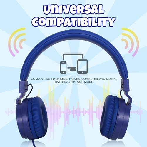 ONTA Kids Headphones for Boys Girls - Child Student Headset Wired Toddler Earphones School Teen on Ear for Ipad | Computer | Smart Phone | Amazon Fire Tablet | Laptop | Plane Travel Game, Dark Blue - color: Darkblue