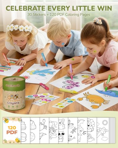 JUPITEARTH 24 Non-Toxic Beeswax Crayons, Jumbo Crayons for Toddlers 1–3, Silky & Washable, Easy to Hold & Safe for Kids, Mess-Free Coloring for Preschool Art Supplies, Ages 2–4 & 4–8