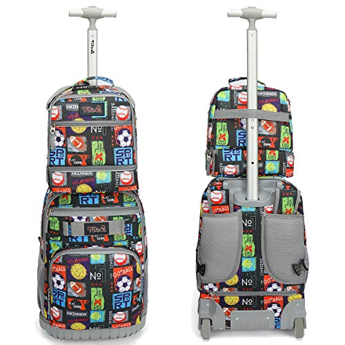 Tilami Rolling Backpack 19 inch with Lunch Bag Wheeled Laptop Backpack, Sport Balls - color: Sport Balls Black