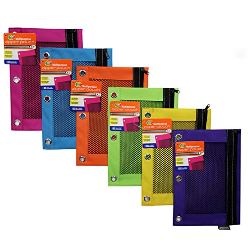 BAZIC PRODUCTS Bright Color 3-Ring Pencil Pouch with Mesh Window, 24-Box | clear mesh window and a zipper closure for pens, pencils, supplies - size: 1 Count (Pack of 24)