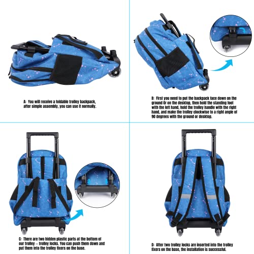 seastig Rolling Backpack for Kids Wheeled Backpack 18in Double Handle Backpack with Wheels - color: White Horse