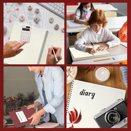 3 Pack Computation Notebook Spiral 4 X 4 Quad National Graph Paper 9 1/4" x 11 3/4" Math Composition Book Engineering Grid Notebook Red 76 sheets with Eye-ease Paper Waterproof Cover for Science