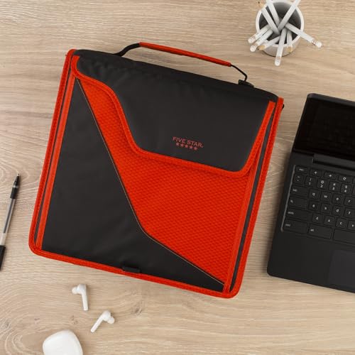 Five Star Zipper Binder, 3 Inch 3-Ring Binder with D Rings, Removable Padded Case, 5-Tab Expanding File and Multi-Use Strap, 850 Sheet Capacity, Red/Black (29296CE8) - color: Red/Black, size: 3 Inch