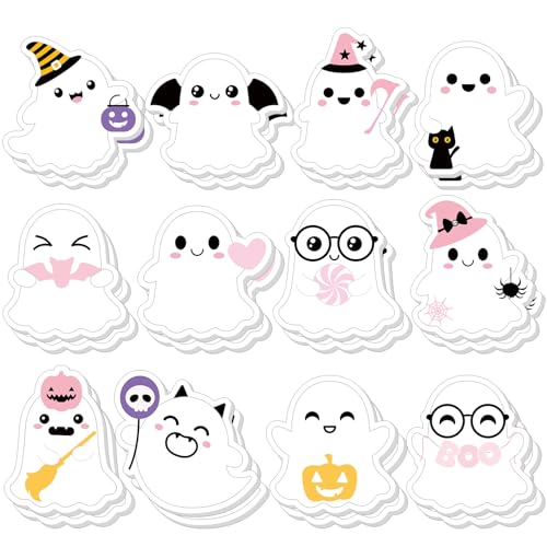 Yinder 24 Pads Cute Sticky Notes Fun Kawaii Ghost Sticky Notes Pads Bulk Cartoon Memo Self Adhesive Gift for Valentines Veterinary Office School Tab Party Supplies - style: Ghost