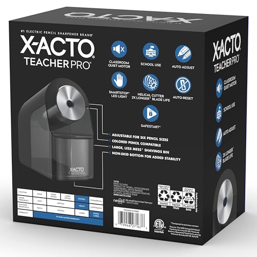 X-ACTO Teacher Pro 전동 연필깎이, 튼튼함, 블랙, 1개 - 학교, 교실 필수품