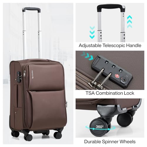 Hanke 28 Inch Luggage Softside Expandable Suitcases with Spinner Wheels, Travel Checked Luggage for Women Men(Coffee) - color: Coffee, size: 28 Inch Checked in