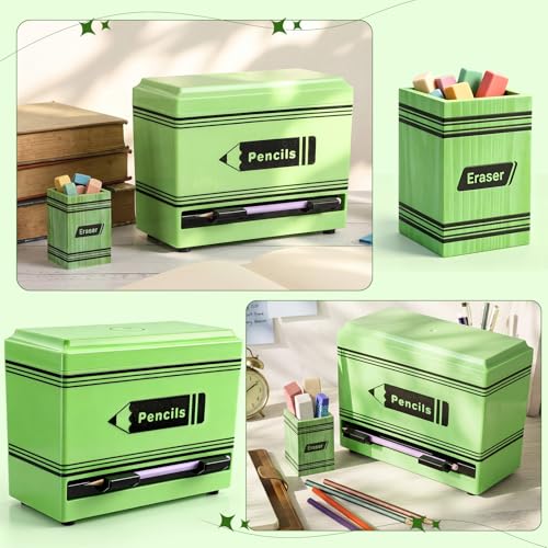Pencil Dispenser for Classroom, 2Pcs Classroom Organization Set, Interactive Pencil Holder with Eraser Holder, Pencils Station for Teacher & Student, Teacher Must Have, Back to School Supplies(Green) - color: Green