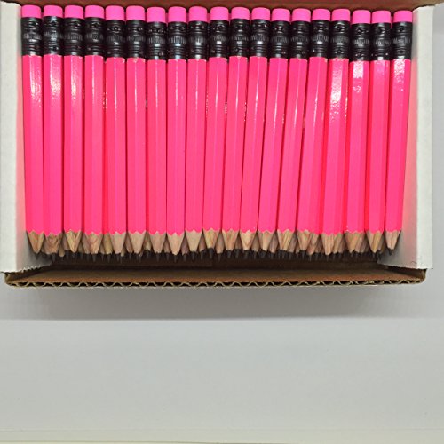 Half Pencils with Eraser - Golf, Pew, Short, Mini, Non Toxic, Hexagon, Sharpened, #2 Pencil, Color: Neon Pink, Box of 72, (half gross) Golf Pocket Pencils TM