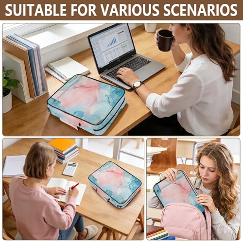 ALAZA Blue Teal Pink Marble Zipper Binder with Handle, 7-Pocket Expanding File Folder, Detachable 3-Ring Binder, File Organizer for Home Office Work A4 Letter Size Paper Document