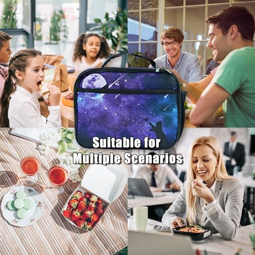 Starry Sky Cat Lunch Bag Insulated Reusable Lunch Box Kids Girls Boys Cooler Thermal Tote Bag For Men Women School Work Picnic - color: Sky Cat