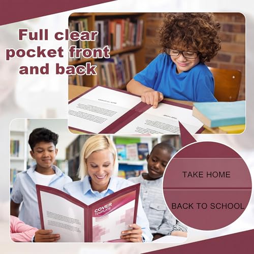 Henoyso 24 Pcs Plastic Folders with Clear Front Pockets Heavy Duty Take Home Back to School Pockets Homework Folders for School Students Parent Teacher Classroom Communication (Burgundy) - color: Burgundy