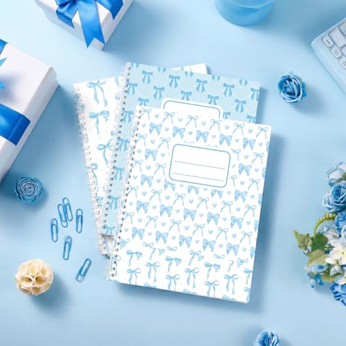Jetec 12 Pack Blue Bow Composition Notebooks Preppy Cute Coquette Spiral Notebook 9-3/4 x 7-1/2 Inch College Ruled Hard Cover Journal Back to School Teacher Gifts Preppy School Supplies, 100 Pages - color: Blue