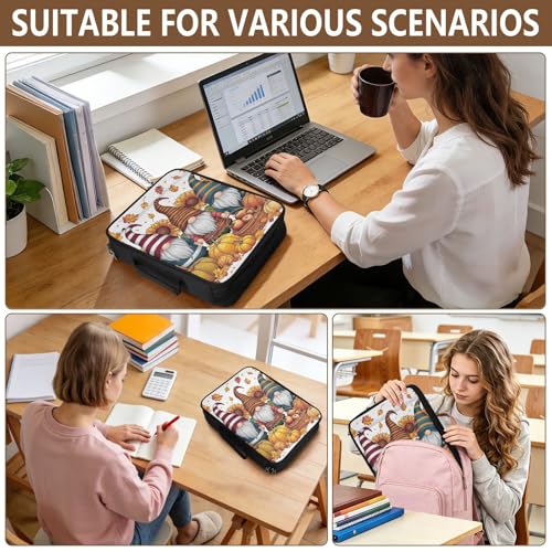 Heavy-Duty 3-Hole Ring System Binder Organizer Portfolio with 7-Slot Smart Filing Sleeve, Autumn Gnomes Pumpkins Portable Expanding File Folder with 5 Elastic Pen Slots