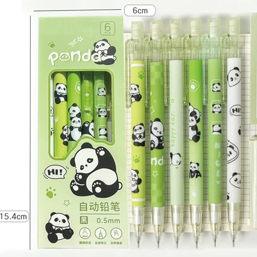 MOZXIRZ 4 Pcs Cute Mechanical Pencils with Eraser 0.5mm Cartoon Panda Mechanical Pencil School Pencil for Women (6pcs Panda) - color: 6pcs Panda