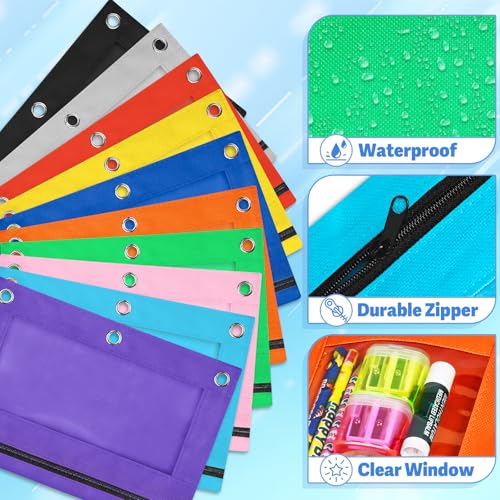 160 PCS 3 Ring Pencil Pouches Bulk in 10 Colors, School Classroom Supplies | Pencil Pouch for 3 Ring Binder, Zipper Pencil Pouches with Clear Window for Classroom Office School Supplies - color: Multicolor