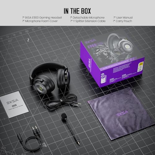 EKSA E900 Headset with Microphone for PC, PS4,PS5, Xbox - Detachable Noise Canceling Mic, 3D Surround Sound, Wired Headphone for Gaming, Computer, Laptop, 3.5MM Jack - color: Black-Sliver