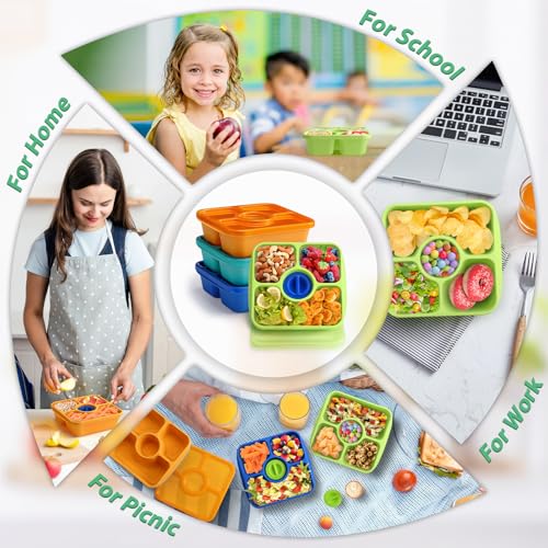 QQKO Bento Snack Box Containers for Adults Kids, 4 Pack Lunchable Meal Prep Containers Reusable, Stackable Bento Lunch Box, Food Storage Prep Containers with Lids and 4 Sauce Cups, Jewel Color - color: Jewel, Clear Lid