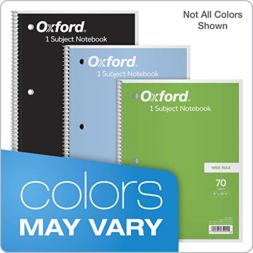 Oxford 1-Subject Notebook, 8 x 10-1/2, Wide Rule, 70 Sheets (65002)