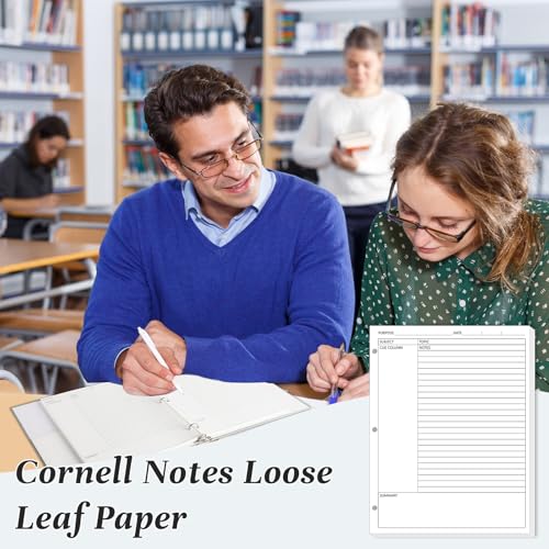 gisgfim 100 Sheets Cornell Notes Loose Leaf Paper Notebook Taking System Filler Paper 8.5×11 Inch 3 Hole Punch Cornell-Style Notes Pages Note Taking Supplies for School Office Business Home 80gsm