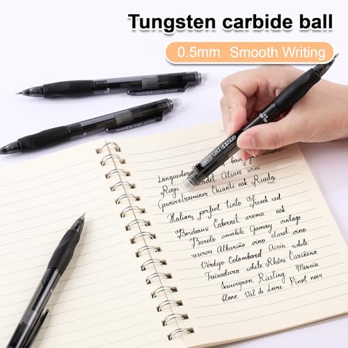 USUAL Retractable Erasable Pens 12 Black Erasable Gel Pen 0.5mm Erasable Gel Pens Black Make Mistakes Disappear Smooth Writing Pen Office Back-to-School Supplies (Black) - color: 12 Black