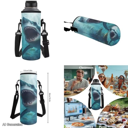 Cool Shark Backpack for Boys Girls Kids Backpack with Lunch Box Water Bottle Carrier and Cute Pencil Case 4PCS Set Bookbag with Front Pocket for School 17 inch Large School Bag Graduation - color: Cool Shark
