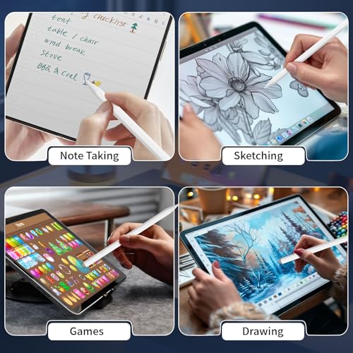2-in-1 Stylus, Stylus Pen for iPad, Stylus Pen for Touchscreen Suitable for iPad/iPhone/Samsung/Android Smartphone and Tablets, Compatible with All Touchscreen (White) - color: White