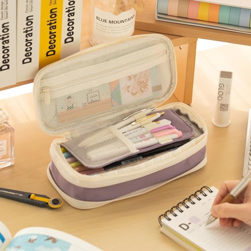 EASTHILL Big Capacity Pencil Case Large Pencil Pouch Stationery Pen Bag for Teen Girls-Purple - color: Purple