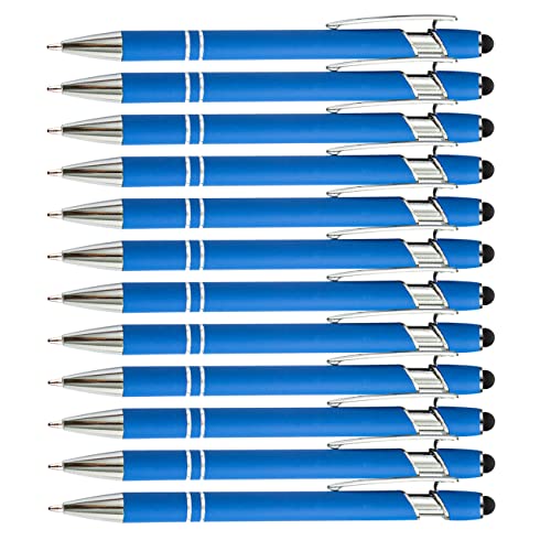 PASISIBICK 12 Pieces Blue Ballpoint Pen with Stylus Tip, 2 in 1 Stylus Stylish Pen, Blue Metal Stylus Pen for Touch Screens, Black Ink, 1.0 mm Medium Point(12 PCS Light Blue) - color: 12 Pcs Light Blue Stylus Pens