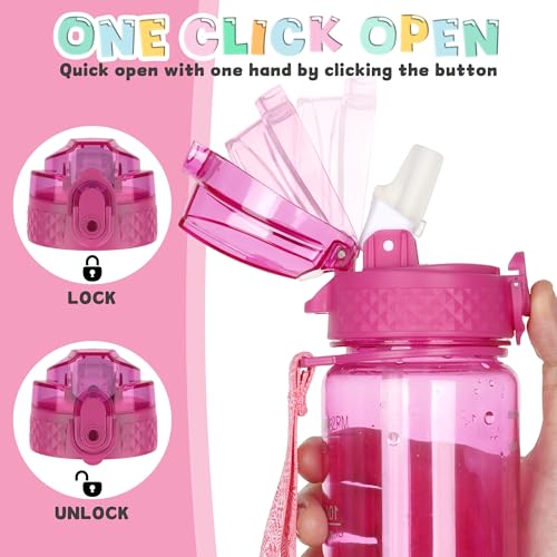 OLDLEY 17oz Kids Water Bottle, Tritan BPA-Free, Leakproof Flip Straw Lid, Motivational Time Marker, Carry Strap, Reusable Clear Water Bottle for Boys & Girls,Eggplant - color: Eggplant, style: 17 Ounces