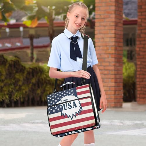 American Flag Zipper Binder with Shoulder Strap, 500 Sheets Capacity, Multiple Pockets 1.5Inch 3 Ring Zipper Binder - color: American Flag